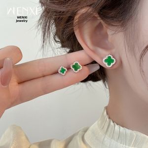 WENXI | Green Four-Leaf Clover Dangle Earrings For Non-Pierced Ears Stylish Exquisite 2026 New Design