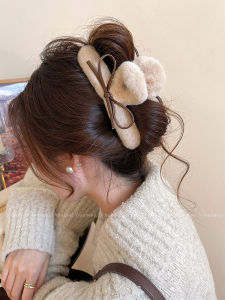 กิ๊บติดผมรูปฉลามผูกโบว์ผ้าขนสัตว์สำหรับผู้หญิง ทรงเรขาคณิต เครื่องประดับผมที่สวมใส่สบายและทันสมัยสำหรับฤดูร้อน