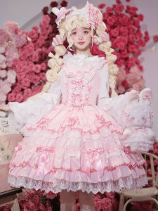 Original Cute Sweet Lolita Doll JSK Dress Floral Wedding Gown Elegant Skirt Spring Season Fashionable Anime Costume