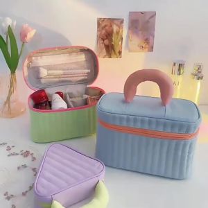 Mini Durable Zipper Cosmetic Bag Portable Makeup Pouch for Women Compact Triangle Design Ideal for Travel Gym or Everyday Use Keep Your Makeup Toiletries Secure and Organized