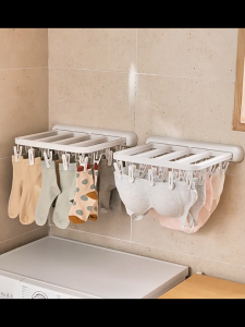 Living Thai ที่หนีบผ้า อเนกประสงค์ พับได้ ที่หนีบถุงเท้า ที่หนีบผ้าเช็ดหน้า ที่ตากผ้า แบบหนีบ  ติดผนัง รุ่นไม่ต้องเจาะ