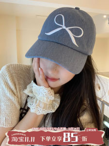 Gray Series Young Adult! Korean Bow Embroider Denim Baseball Cap Female K-style Face-Showing a Little Retro Peaked Cap