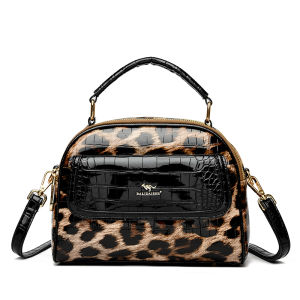 Kangaroo Genuine Leather Womens Bag Crossbody Bag Soft Leather Single Shoulder Handbag Leopard Print British Style Daily Use