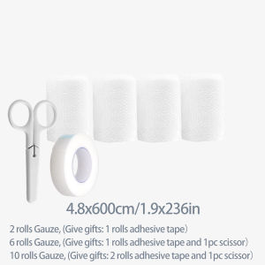 2-10Rolls ​Cotton Bandage Sterile Absorbent Gauze Super Soft Elastic Bandages Wound Hemostasis First Aid Tool Give Scissors Tape