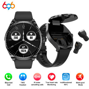 1.53" New 2 In 1 Wireless Blue Tooth Noise Cancelling TWS Earphones Smartwatch NFC Smart Watch Heart Rate Sports Fitness Headset