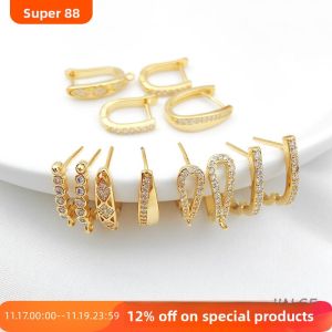 18K Gold Plated True Gold Color Retention Geometric with Zirconia Stone Embedded U-Shaped Ear Cuff Hoop Earrings DIY Ear Jewelry Accessories