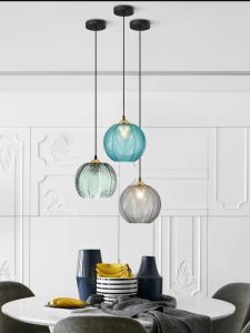 Modern Minimalist B & B Bar Restaurant Chandelier Creative Hotel Study and Bedroom Green Leaf Pattern Bedside Small Droplight