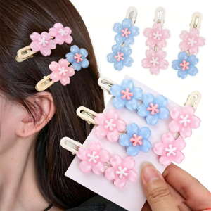 8 Pcs Jelly Style Cherry Blossom Duckbill Clips / Anti-slip Floral Side Hair Clips / Cute Sakura Design Hair Ornaments / Daily Fashion Hair Accessories