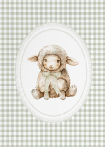 Potdemiel | Vintage Hot Air Balloon Baby Sheep Cow Teddy Bear Plane Poster Canvas Painting Print Wall Art Sage Green for Room Nursery Decor