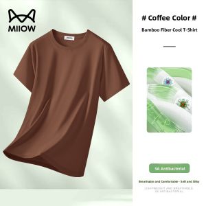 Miiow | Loose Fit Bamboo Fiber T-Shirt Mens Short Sleeve Summer Thin Cotton Half Sleeve Pure Color Casual Fashion Round Neck Tee
