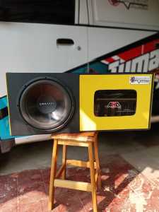 BOX DOBEL UNTUK SUBWOOFER 12" DAN POWER TERDAPAT AKRILIK PENUTUP POWER