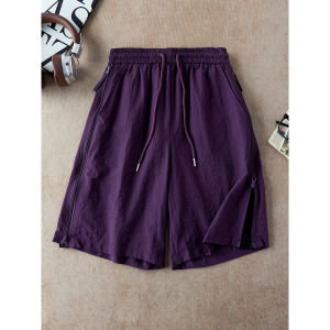 OUMULONG | Quần Shorts MESH Hơi Thở Mát Mẻ Vải Lụa Băng Đá 5 Phân Cúc Dọc Bên