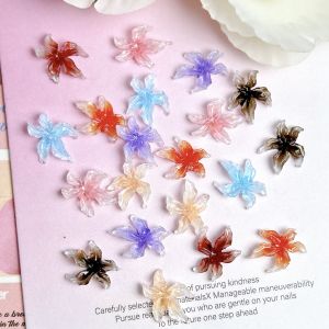 20PCS 3D Unique Soft Blossoms Resin Nail Art Charms Colored Ice Transparent Hibiscus Flowers Nail Decorations DIY Nails Supplies
