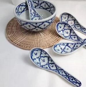 ช้อนเซรามิค 5นิ้ว ช้อนลายคราม ช้อนสั้น เคลือบอย่างดี ช้อนลายไทย ทนความร้อนสูง ปลอดภัย เข้าไมโครเวฟ เตาอบได้