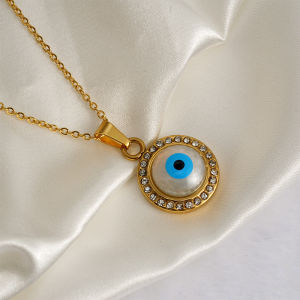 18K Gold Islamic Turkish Stainless Steel Pendant: Middle Eastern Style Blue Eye Titanium Steel Necklace