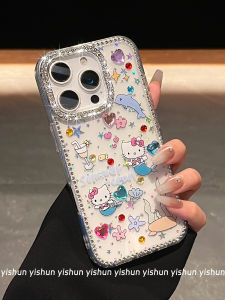 Ốp Lưng iPhone Hình Chú Chó Cá Mập Lấp Lánh Cát Siêu Thực Tế Bảo Vệ Cho Apple 16Pro Max 17Pro iPhone 14Plus 13 Trong Suốt