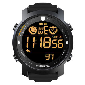 NORTH EDGE Mens Digital Watch Military Waterproof 50M Running Sports Pedometer Stopwatch Watch Heart Rate Wristband Android IOS