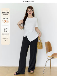 Jushu Studio Mint Twist Short Sleeve T-Shirt Loose Fit round Neck Design for Plump Women Fashionable Knot Detail Casual Wear