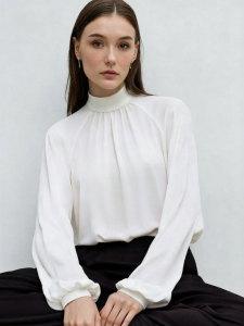 AMII | Elegant and Commuter Style Chiffon Blouse Half High Neck Raglan Sleeve Womens Loose Top