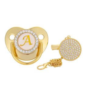 Gold Colorful 26 Letters Baby Pacifier Comforter Milk Bottle Weaning Tool Toddler Feeding Nipple Shield Chain Accessory