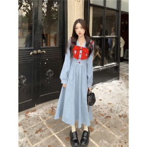 ชุดเดรสยาวคอตตอนสไตล์เจ้าหญิง แขนยาว ทรงเข้ารูป กระโปรงทรงเอ ผ้าคอร์ดูรอย ทรงเข้ารูป ฤดูใบไม้ร่วง 2025