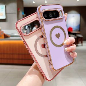 szhaiyu | Luxury Plating Love Heart Pattern Soft Phone Case for Google Pixel 8 9 10 Pro XL 10A 9A 8A Magnetic Charging Shockproof Cover