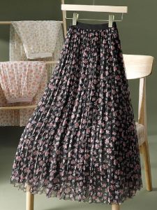 Floral Print Half-length Skirt Womens Summer New Arrival Gauze Material Drapey High-waisted Hip Concealing A-line Skirt