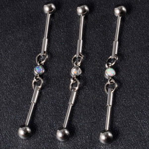 1/3PCS Shiny Round Opal&Crystal Industry Barbell Earring Long 16G Double Hole Ear Helix Daith Piercing Jewelry