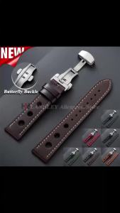 Oil Waxed Leather Watch Band 20mm 22mm Breathable Hole Strap Butterfly Buckle for Omega for Seiko Watch Universal Sport Bracelet