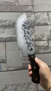 Dao thái thịt bò Nhật Akatenki bản lưỡi tròn đầu rộng 6cm dài 30cm sắc bén cán ốp gỗ đầm tay