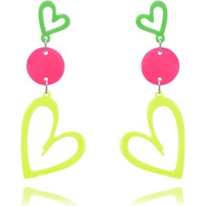 Neon Heart Three Series Colorful Fluorescent Hollow Heart Pendant Earrings Fashion Acrylic Round Dangle Earring Jewelry Gifts