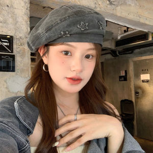 Washed Denim Beret Hat Womens New 2026 Large Head Size American Retro Face Slimming Painters Cap Casual Style No Brim
