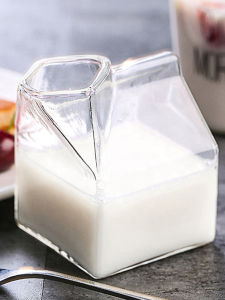 Japanese Style Square Glass Milk Box Microwave Safe Milk Cup for Adults And Children Breakfast Cup Heat Resistant Glass Cup
