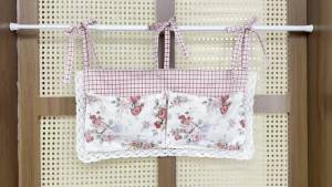 Vintage Hollow Lace Curtain Storage Bag Tassel Bow Hanging Organizer Decor Small Curtain for Oven Chair Crib Car Seat