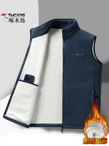 Woodpecker Fall and Winter Dralon Vest Man Dad Fleece-lined Thick Fleece Vest Middle-Aged and Elderly Polar Fleece Waistcoat Jacket