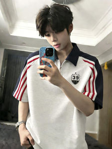 CHENMU | Vintage American Stripe Polo Shirt Half Zip