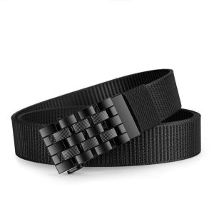 New Canvas Nylon Belt for Men Automatic Buckle Tactical Waist Belt Trendy Workwear Elastic Woven Buckle Head Card Buckle