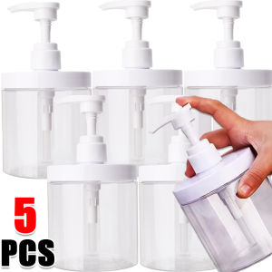 5pcs 500ml Pump Refillable Bottle / Large Capacity Liquid Dispenser / White Wide-Mouth Plastic Lotion Empty Bottles