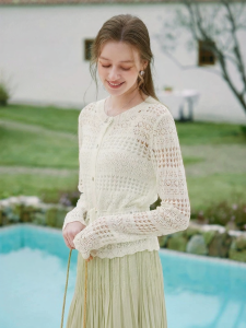 XIANGYING | Crochet Lace Hollow-out Lightweight Waist-defining Knitted Cardigan