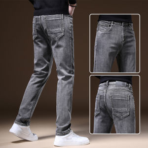 กางเกงยีนส์ทรงหลวมขาตรงสีดำสำหรับผู้ชาย กางเกงขายาวทรงหลวมสบาย ๆ สำหรับฤดูใบไม้ร่วงและฤดูหนาว กางเกงยีนส์ทรงหลวมสำหรับผู้ชาย