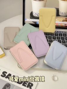 🇸🇬 [In Stock] New mini Mirror Makeup Mirror Folding desktop portable portable HD Student dormitory Princess desktop with LED light mirror Adjustable 360 rotary portable USB charging