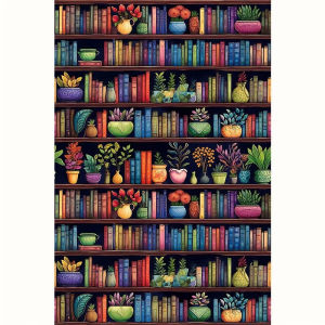 Colorful Bookshelf with Plants Still Life Jigsaw Puzzle 500/1000/1200/2000PCS Stress Relief Puzzle Wall Art Decor Gift
