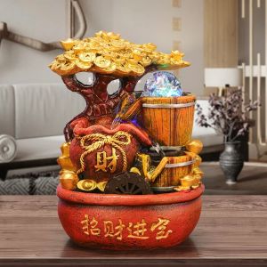 Rockery Water Fountain with Recirculating Water System - Feng Shui Wealth Wheel High-End Entrance & Office Decoration Prosperity Display for Grand Openings