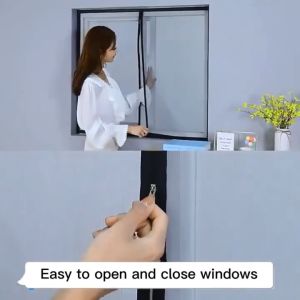 Window Screen Net Anti Mosquito Zipper Window Net Self Adhesive Insect Proof Curtain Net