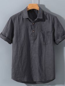 Áo Sơ Mi Nam Tay Ngắn Vải Lanh Cotton Mùa Hè Cổ Vuông Phong Cách Nhật Bản Cổ Điển Thường Ngày Mỏng Thoáng Khí