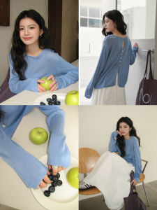Spring New Long Sleeve Openwork Knitted Sweater Back Slit Design