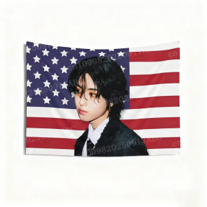 Kpop Idol Tapestry SKZ Han Jisung Pink American Flag Tapestry Wall Hanging Tapestry Decoration Background Cloth GardenTapestry