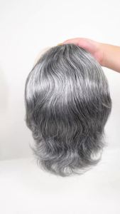 Gray Men Human Hair Toupee Mono Lace Top Hair System for Man Breathable Lace Front Male Wig Unit Natural Hair Piece 1B60