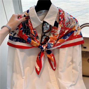 Multicolor Oil Painting Silk Scarf Womens Spring Autumn Silk Blend Large Square Shawl Shirt Match Small Shoulder Wrap Dual Use