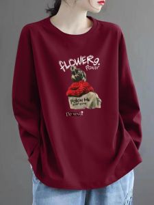 plus Size Womens Long Sleeve Cotton T-Shirt Ultra Beautiful Base Shirt Meat Covering Style Comfortable Breathable Casual Wear